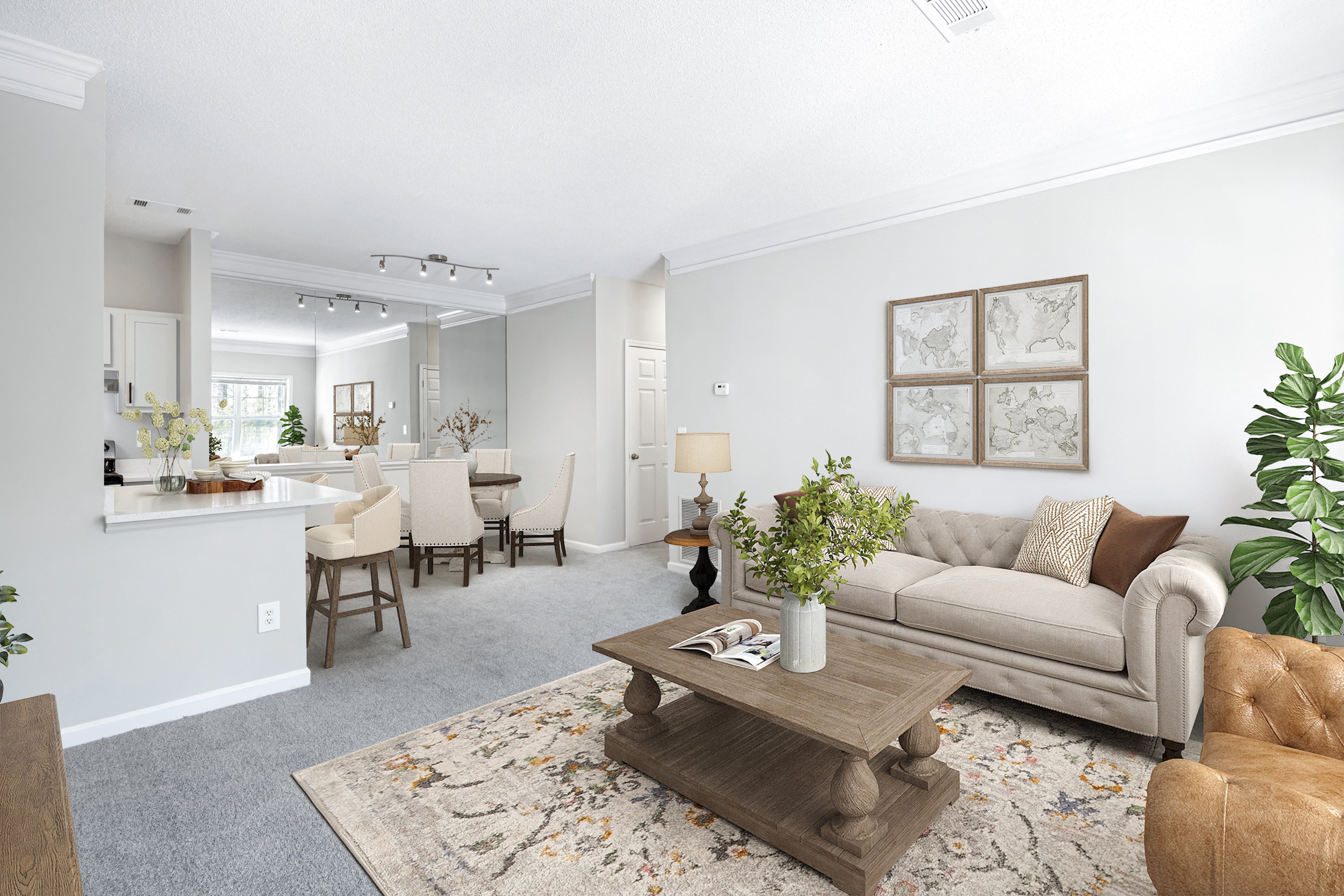 a living room with a couch and a coffee table